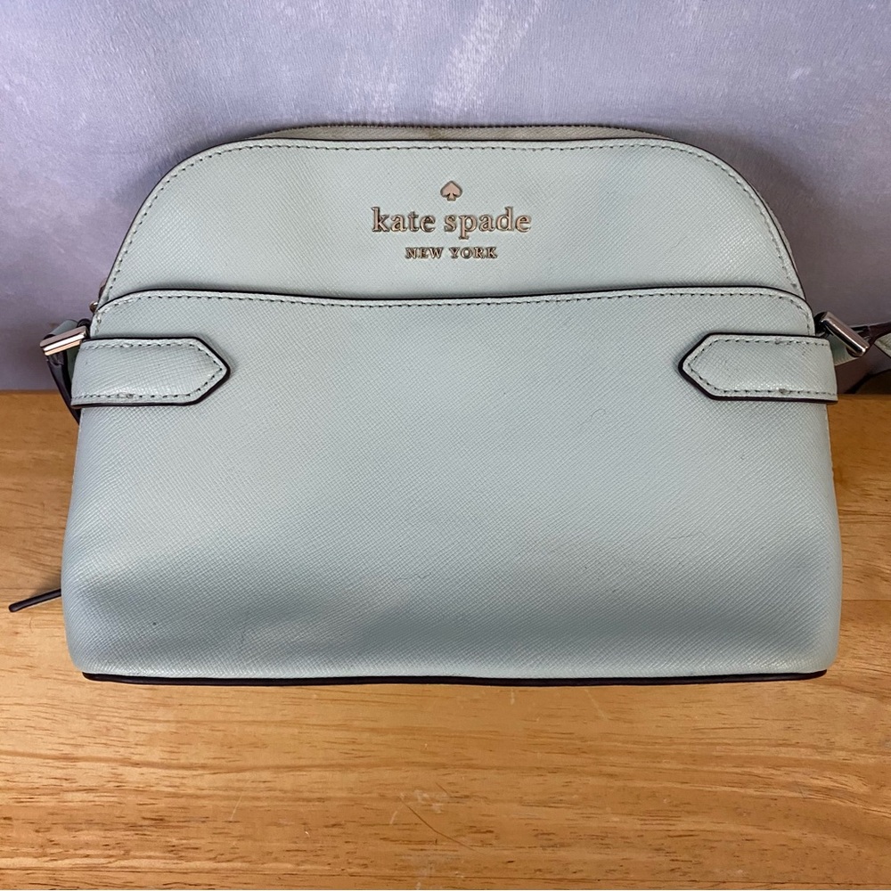 kate spade pale blue dome crossbody with gold logo